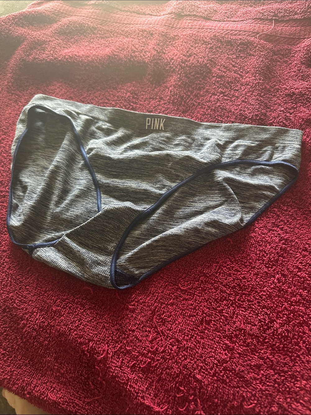 NWOT PINK Heathered Gray Bikini Brief with Navy Trim